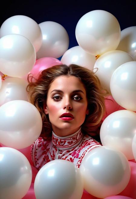 Persian color palette , Persian art, Persian girl, Persian, Iranian, Iran,fashion portrait photo of beautiful young woman from of a ton of white balloons, taken on a hasselblad  iconoclastic pinnacle of creativity with intricate details, (cadmium red and electricblue colors:0.1),(looking at the viewer), (Francis Drake : 1,2) ((best quality)), (artistic photography by Philippe Halsman and Ara Gler:1.2), (bubblegumpink and striped colors:0.1), <lora:MJ52:0.65>
(Ethel Warwick:1.3), modelshoot, pose, , (Ethel Warwick: 1,2) award winning photo macro shot of a beautiful young woman lying , , dynamic lighting, cinematic still, pale skin, screencap, 100mm f/2.8 macro lens, on the knees)(((dynamic pose:1.2),(dynamic camera),(amateur photo:1.3,art retouch,, ),
full body, battle stancevibrant, neon colors, , highly detailed,byJocelyn Hobbie and Charles Dwyer, Triadic color guide,Leica Q2 with Summilux 28mm f/1.7 ASPH, ,clear face, Ultra High Resolution, wallpaper, 8K,Rich texture details, hyper detailed, detailed eyes, detailed background, dramatic angle, epic composition, SimplepositiveXLv1 (masterpiece, high quality, fisheye:1.2), solo, model photoshoot, (black theme:1.1), a stylish girl,