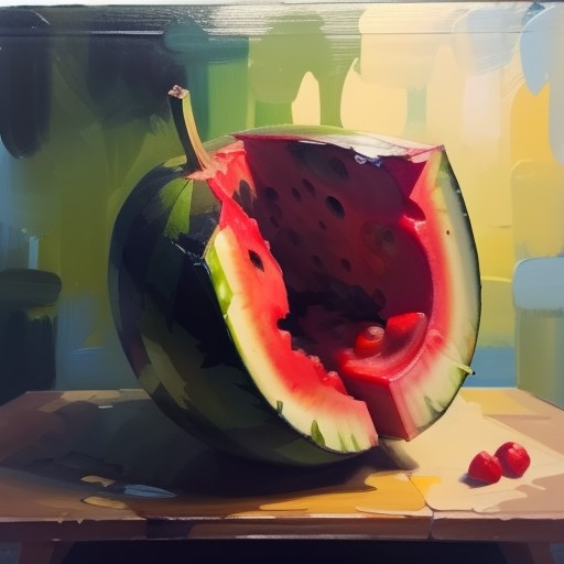 (Surprising:1.3) impasto painting, paint, watermelonon canvas by irina yrmolova,<lora:impasto painting:1> <lora:LowRa:0.3>