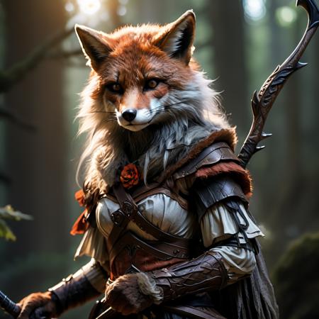 highly detailed full color candid photo of a werefox:1.2, 1girl,
werefox, solo, looking at viewer, bow (weapon),
realistic, depth of field, blurry background,
medieval forest,
(silhouette lighting:1.2),
