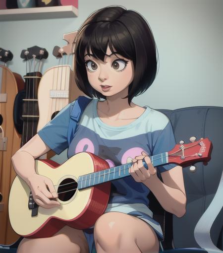 <lora:kateMicucci:1>  kateMicucci with a ukulele,