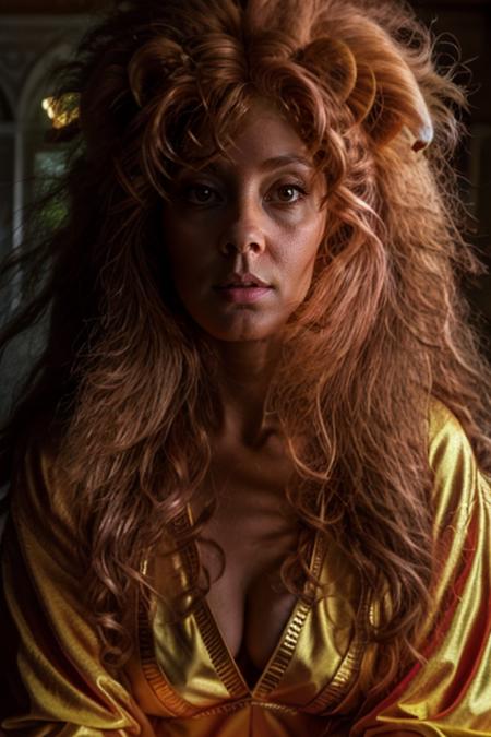 lion costume ,  simple , day  <lora:Susan_Sarandon:1> masterpiece, best quality, detailed face, solo, a woman, mature s1873s, red hair, long_hair, looking_at_viewer