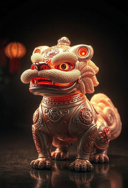 masterpiece, best quality, amazing quality, very aesthetic, high resolution, ultra-detailed, absurdres, newest,  photorealistic details, volumetric lighting, foo dog with a spherical head and no body