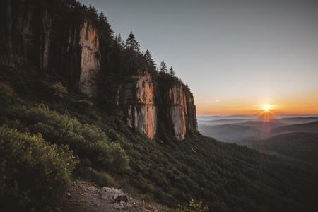 raw photo, a sunset landscape, oregon mountains, forested cliffs, cozy, photorealistic, cave, high detailed texture, 8k uhd, dslr, soft lighting, high quality, film grain, Fujifilm XT3, Sony A7 IV, highly detailed photography, (muted colors, cinematic, dim colors, soothing tones:1.2), vibrant, insanely detailed, hyperdetailed, (dark shot:1.2), (vsco:0.3), (intricate details:0.9), (hdr, hyperdetailed:1.2) (highest coherency: 1.39) (highest quality: 1.39) (rule-of-thirds) (award-winning) (masterclass) (highest resolution: 1.39)