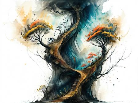 forestal, landscape scenery, watercolor and ink style, white background, artistic and abstract, whirlwind, key visual, ink painting art, vibrant colors, minimalism, soft brush strokes <lora:Cute_Drawing:0.8> <lora:hyperkraximalism_v1-1:0.8>