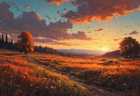 Autumn sunset over wildflower meadow by RHADS and Alena Aenami.