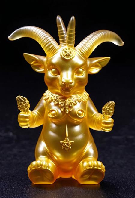 XCYP Art Toy,A sweet Little golden baphomet, japanese sofubi EVA Material) Artist Design Piece,Award-Winning Lens,Highly Detailed,Ultra High Resolution,32K UHD,Clear Focus,Best Quality,Masterpiece.,