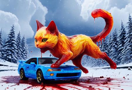 Blood for the Blood Godcuteup, cute, cutieup, neko made of blood, Pencil_morph_style, cat made of blood, snow, ice, Surreal with macabre undertones, earthy surreal edge,  feline made out of countless blood,snow, ice, hyper detail, masterpiece, score_10, randshadscree, anime drawing style, anime movie, driving at high speed,countless galaxy,yellow, kitty made out of coffee, snow, ice, bright blue and yellow energized sport car, score_9, score_8_up, score_7_up, score_6_up, shiny, shiny, cloudy forest, Made of fluffy clouds, clutter, trash, fr0stwrld, snow, ice, Blood for the Blood God