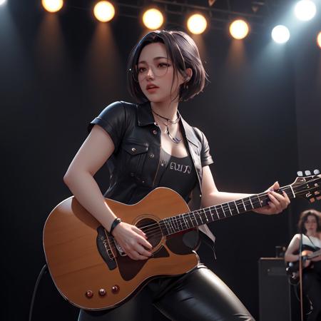 high quality 3d rendering high resolution raytracing of  1girl cute <lora:alex_chen:1> alex_chen
on a stage with a guitar, (thick thighs:0.5) leather pants 
singing into a mic
black glasses <lora:weight_slider_v2:1.15>  fHandDetail  <lora:fingers4civitai:3>