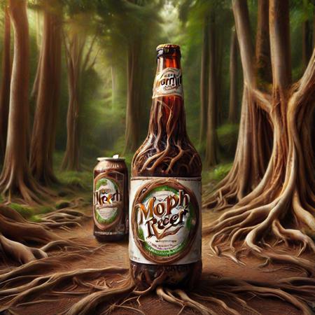 morph-treeroots, Root beer bottle, product image, advertisement, detailed, high-resolution, 4k, clean, fresh, refreshing, label