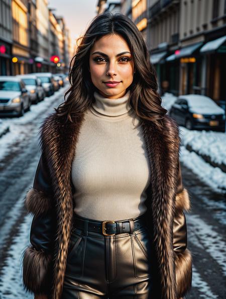 beautiful woman (morb4cc4r1n:.99), beautiful hair, winter Paris, elegant, snowing, natural skin texture, (fashionable fur coat), ((turtleneck)), ((designer pants)), sunset, cute smile, 24mm, 4k textures, soft cinematic light, adobe lightroom, photolab, hdr, intricate, elegant, highly detailed, sharp focus, ((((cinematic look)))), soothing tones, insane details, intricate details, hyperdetailed, low contrast, soft cinematic light, exposure blend, hdr, faded<lora:more_details:.6> <lora:wowifierV3:.6>