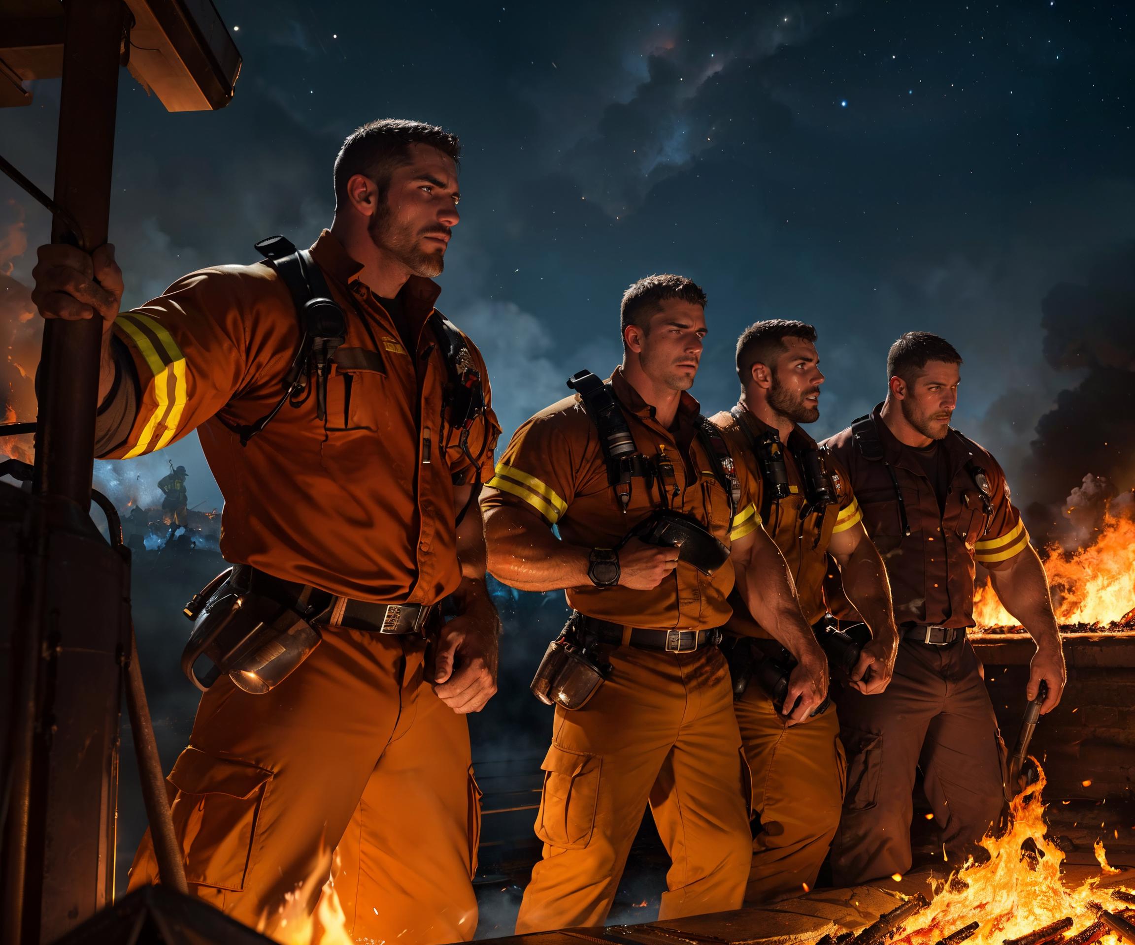 Four Men in Firefighter Uniforms Standing Together