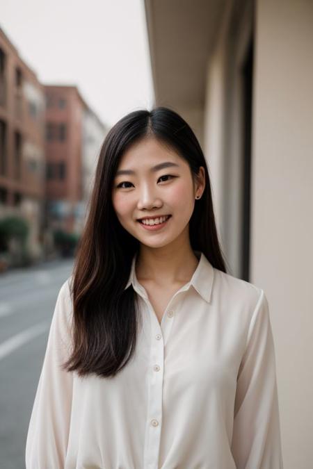 <lora:ATKKatja:0.8>, full color portrait of a Asian woman, wearing a blouse, shy smile, natural light, RAW photo, subject, 8k uhd, dslr, soft lighting, high quality, film grain, Fujifilm XT3