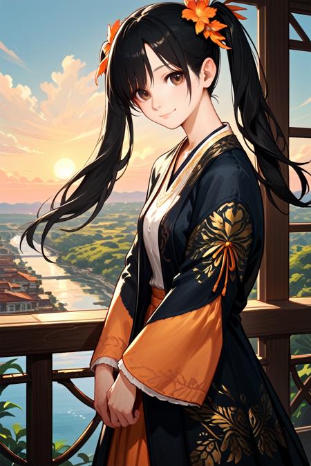 TKXiaoyu, 1girl, twin tails, black hair, brown eyes