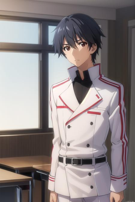 ichikaorimura, <lora:ichika orimura s2-lora-nochekaiser:1>,
ichika orimura, black hair, male focus, (brown eyes:1.3), mature male,
BREAK school uniform, belt, pants, uniform, military, military uniform,
BREAK indoors, classroom,
BREAK looking at viewer, (cowboy shot:1.5),
BREAK <lyco:GoodHands-beta2:1>, (masterpiece:1.2), best quality, high resolution, unity 8k wallpaper, (illustration:0.8), (beautiful detailed eyes:1.6), extremely detailed face, perfect lighting, extremely detailed CG, (perfect hands, perfect anatomy),