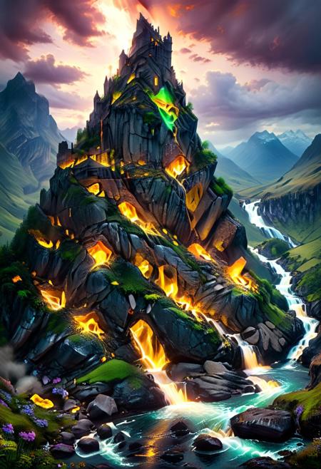 (by Ellen Jewett:1.5), (Bioluminescent Impressionism, Scottish highland  landscape, Flow in the Name of fire* *Channel_42* *中* *Broadcasting* *Artificially_Atypically_Autistically* *Magnetic**Synesthesia* *fire* *lightning*, The Dreamland, green earth, heather, sky sunset, sunrise ,waterfall, great castle on a crag, Crag, highland mountains, ethereal landscapes, depth of field, biotech emotion:1.3) <lora:xl_more_art-full_v1:0.5> <lora:add-detail-xl:1> <lora:RMSDXL_Creative:2>*Channel_42* ral-wlfnte
