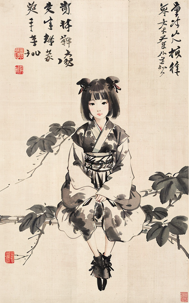 shukezouma, negative space, , shuimobysim , <lora:shukezouma_v1_1:0.8>,a brid sit on  branch, traditional chinese ink pain...
