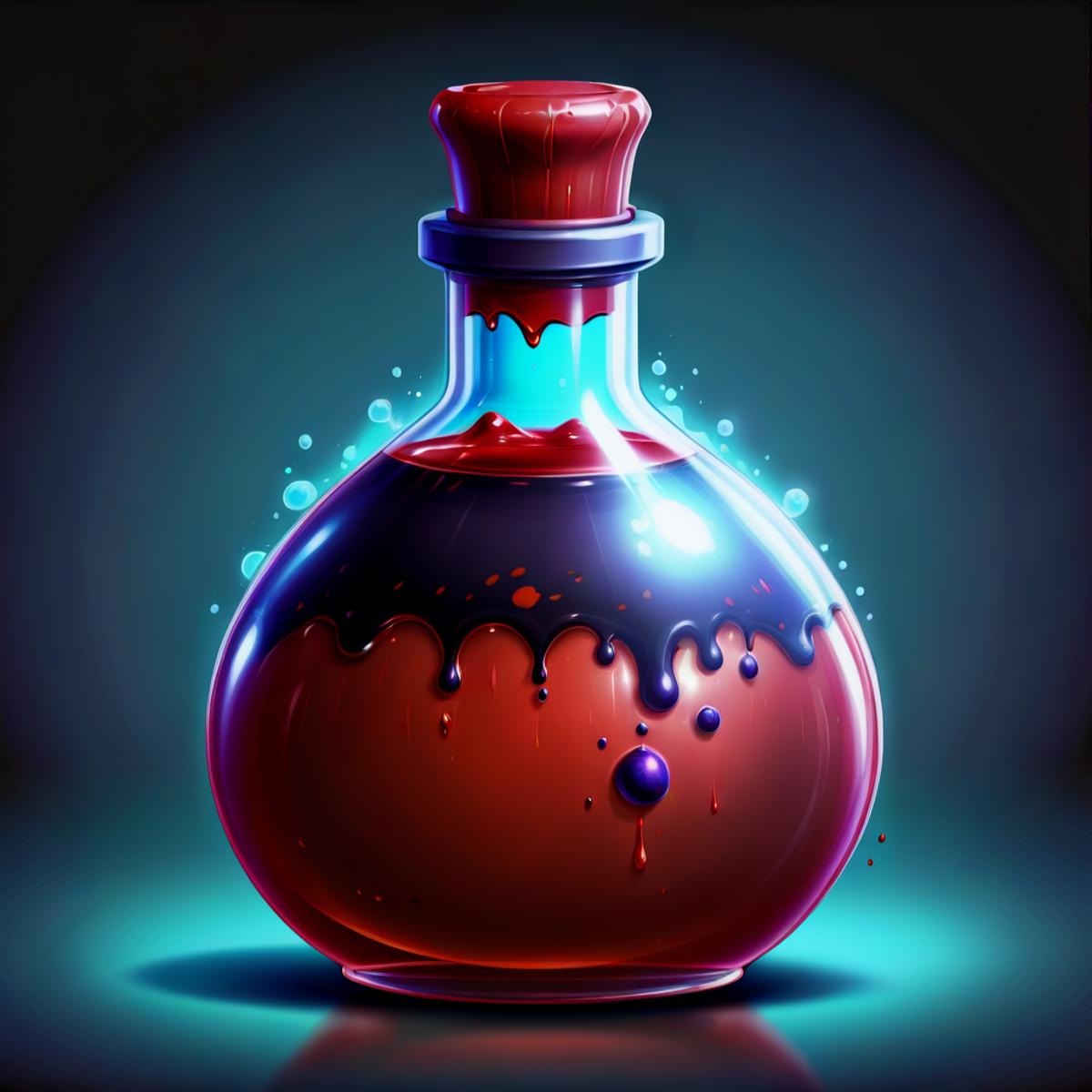 very realistic 2d illustration, game icon mmorpg of health potion, red liquid