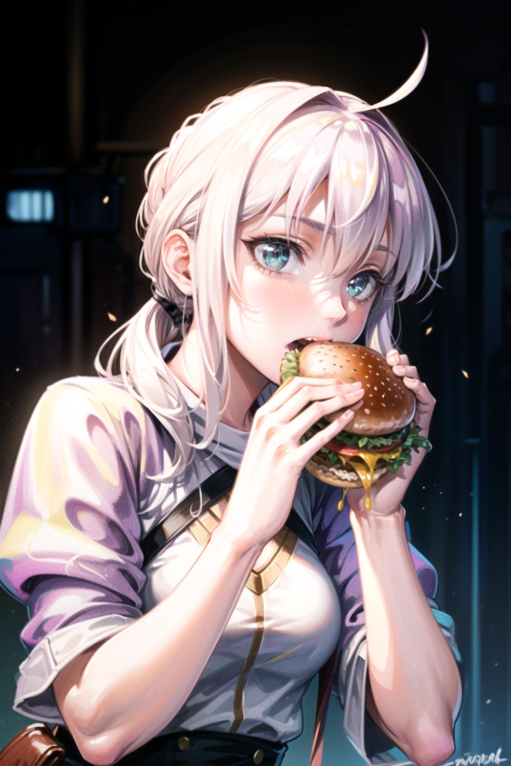anime girl eating burger