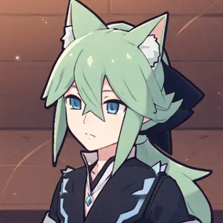 1boy, male focus,natural harmonia black sygna, male focus, 1boy, hair between eyes, bangs, green hair, blue eyes, ponytail, long hair, fake cat ears,