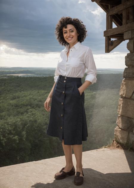 <lora:epi_noiseoffset2, dark studio, rim lighting, two tone lighting:0.3> (full-body shot, rim lighting), shot on ARRI ALEXA 65,
<lora:al1ash4w:0.7> al1ash4w, solo, curly hair, black hair, female focus, Wry smile, looking at viewer, standing, hand in pocket,
Button-down shirt, High-low skirt,
<lora:ReaLora:0.45>
<lora:epiCRealismHelper:0.4>
<lora:detail_slider_v4:0.5>
In the Stormforged Observatory overlooking Ephemeral Falls
