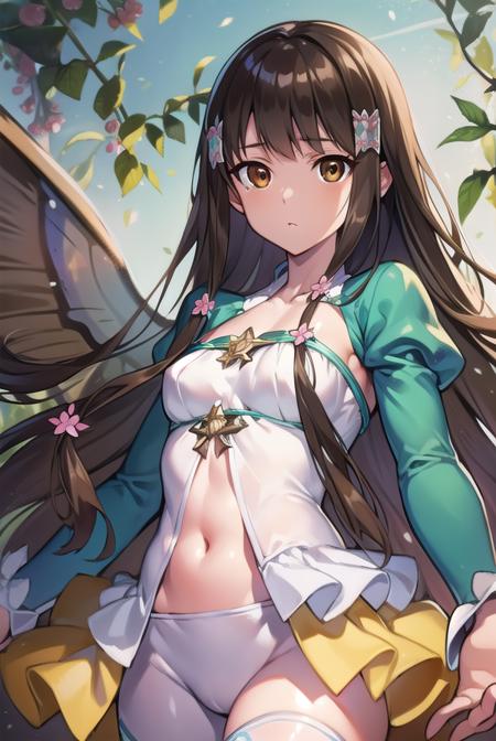 amagikoborii, <lora:amagikoboriitest:0.8>, 
koborii, (brown eyes:1.5), brown hair, long hair, hair flower, hair ornament, sidelocks, (small breast:1.2),
BREAK fairy wings, juliet sleeves, long sleeves, navel, puffy sleeves, thighhighs, white thighhighs, wings,
BREAK looking at viewer,
BREAK outdoors, city,
BREAK <lora:GoodHands-vanilla:1>, (masterpiece:1.2), best quality, high resolution, unity 8k wallpaper, (illustration:0.8), (beautiful detailed eyes:1.6), extremely detailed face, perfect lighting, extremely detailed CG, (perfect hands, perfect anatomy),