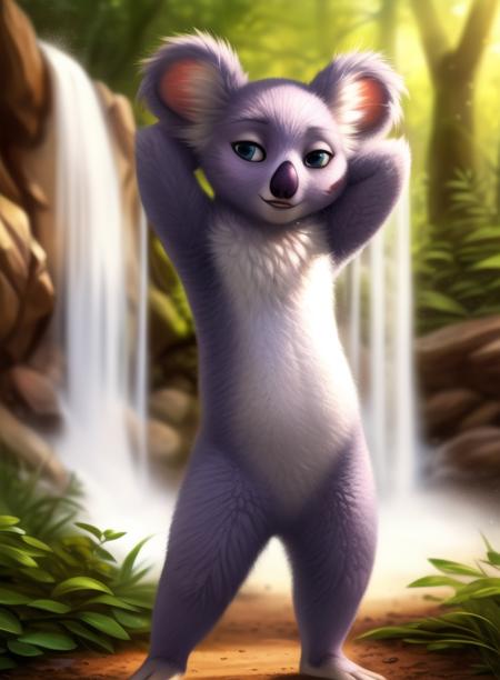 MirandaTheOut, koala, light purple fur, blue eyes, (chibi,)