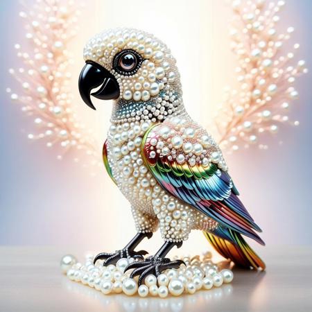 lazympos, depth of field, hyperrealistic, masterpiece, Intricate Design, Pearlum,
a clolorful parrot statue made of metal, reflective metal, statue made of pearls, rainbow theme