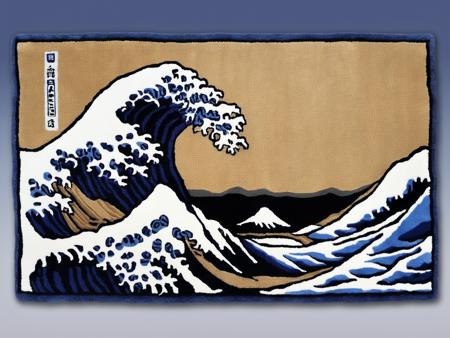 <lora:tufted_rug_style_xl_v1:1> The Great Wave Off Kanagawa by Hokusai rug, tufted rug style