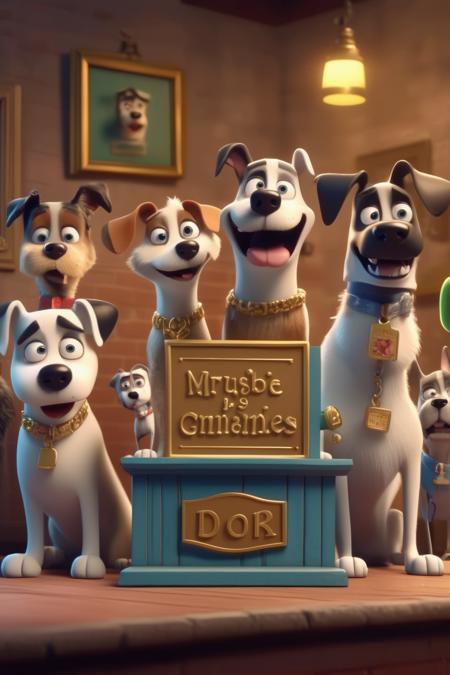 <lora:Aardman Animations Style:1>Aardman Animations Style - a gang of house pets that are comedians.5k.cinematic.medium shot.They are cartoonish. Reference Youtube in picture.They have a million followers.Highlight an youtube plaque. The plaque is gold and references youtube. A dog is Presenting the plaque.