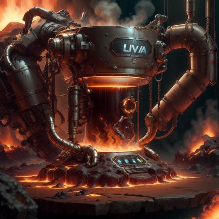 <lora:ExoMagmaTech-20:0.8>, exomagmatech , scifi,  lava cover , translucent  , 
a coffee machine and a coffee mug on a table ,