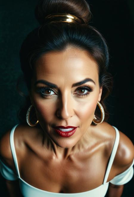 <lora:chav_pny-6:0.7> chav style, milf chav. Fifty-year-old. mouth open wide to receive. puffy lips. Chav white lipstick. Huge glossy white lips. White lipstick. Botox lips. Hair bun. Large gold hoop earrings. cinematic still highly detailed eyes . high budget, cinemascope, moody, epic, gorgeous, film grain, grainy, photograph highly detailed eyes, 50mm . cinematic 4k epic detailed 4k epic detailed photograph shot on kodak detailed cinematic hbo dark moody, 35mm photo, pov view, from above, grainy, vignette, vintage, Kodachrome, Lomography, highly detailed, found footage, realistic portait photo of beautiful 56-year-old woman with long brown hair, standing, looking at viewer, influencer, begging,  clear and intense dark-brown eyes, winking, instagram, cleveage, highly detailed eyes, cute, perfect full colorful coherent cinematic composition, sharp focus, elegant, highly intricate, generous, inspired, pretty, fine, complex background, artistic, light, crisp, color, clear, aesthetic, very inspirational, vibrant, radiant, bright, vivid, gorgeous, focused, loving, symmetry, thought, elite, polished, beautiful, stunning