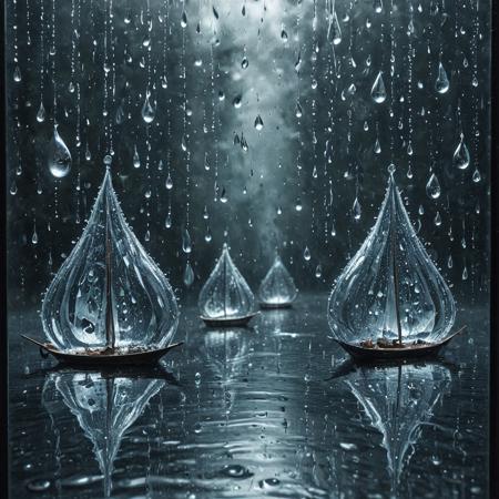 magic ships,tear crystal, to design an image where elements harmoniously transform into water or tear drops. Think landscapes reflecting the melancholy of a serene drizzle, or objects reimagined in fluid brilliance. This is your opportunity to wield creativity with the fluidity and finesse of a raindrop navigating a window pane