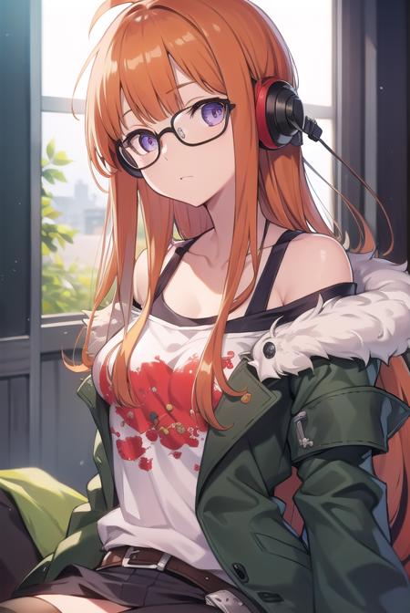 futabasakura, <lora:futabasakuratest:1>, futaba sakura, orange hair, glasses, long hair, (purple eyes:1.1), ahoge,
BREAK behind-the-head headphones, belt boots, black footwear, black thighhighs, cross-laced footwear, fur trim, fur-trimmed jacket, green jacket, headphones, jacket, knee boots, lace-up boots, off shoulder, off-shoulder shirt, shirt, t-shirt, thighhighs, thighhighs under boots,
BREAK looking at viewer,
BREAK indoors, classroom,
BREAK <lora:GoodHands-vanilla:1>, (masterpiece:1.2), best quality, high resolution, unity 8k wallpaper, (illustration:0.8), (beautiful detailed eyes:1.6), extremely detailed face, perfect lighting, extremely detailed CG, (perfect hands, perfect anatomy),