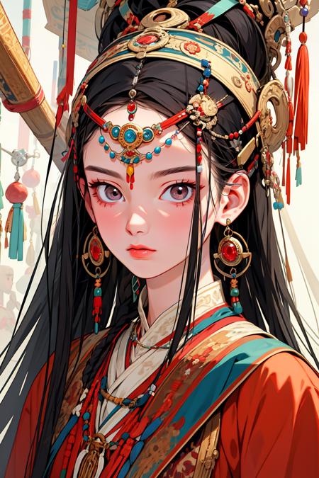 <lora:å½©é2:0.9>,mn,jewelry,black hair,earrings,looking at viewer,1girl,long hair,