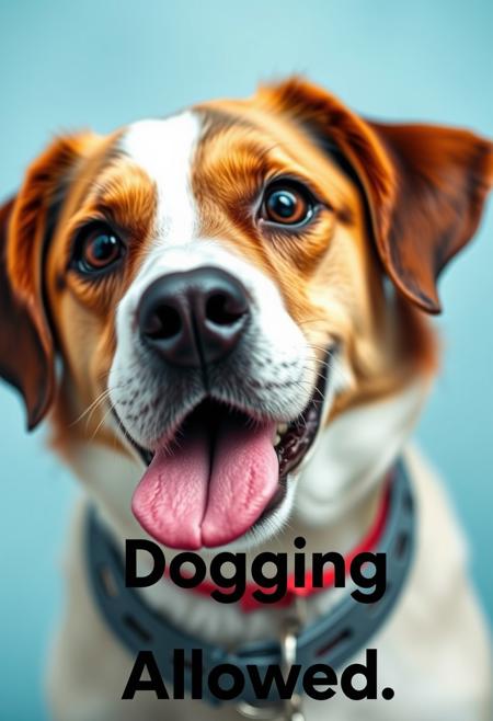 Parody of an online advertising for a hookup app that features the photograph of a dog looking at viewer with its tongue out. With Text that reads "Dogging Allowed"