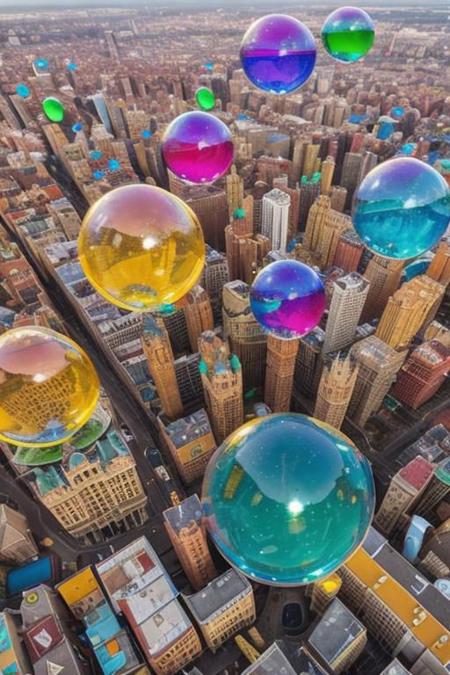 colorful bubbles with tiny cities inside of them