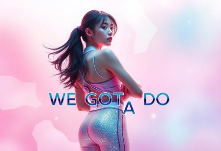 detailxl Photograph Taken on Nikon D750, Alphonse Mucha, 8K, athletic figure, Hyperdetailed, hyperrealism, Attractive,
An album cover with a vibrant, stylish aesthetic. The background features soft, pastel tones like pink, lavender, and light blue, blending to create a dreamy yet energetic atmosphere. The central focus is on a Korean figure standing with their back to the viewer, exuding confidence and strength. They are dressed in a trendy, futuristic outfit with shimmering accents, and their hair flows slightly in the breeze. The lighting casts a soft glow around the figure, giving a radiant, ethereal effect. Surrounding them are abstract, neon shapes and subtle sparkles, adding a sense of motion and creativity. The album title "We Gotta Do What We Gotta Do" is displayed in bold, modern typography with a metallic sheen, giving it a sleek and polished feel. The overall design is youthful, dynamic, and full of vibrant energy, with a focus on individuality and confidence.