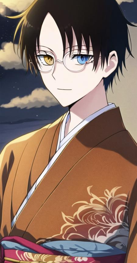 Kimihiro heterochromia black hair glasses blue eyes yellow eyes