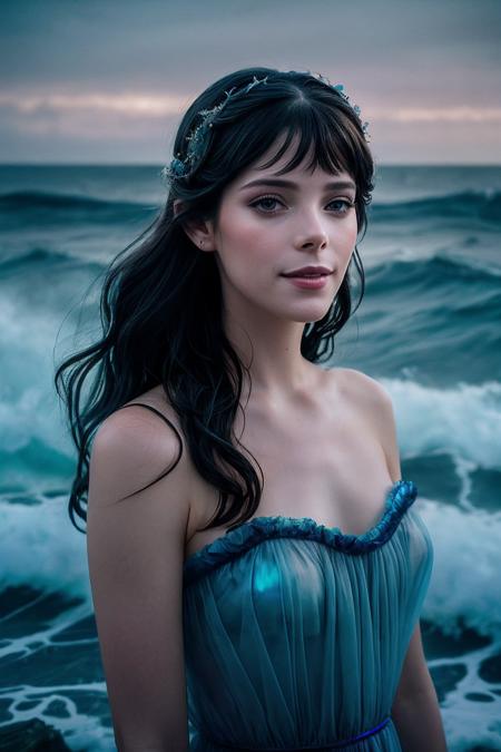 AshleyG_SoloTI_v1,
(happy,smile),
(In a billowing gown of sapphire-blue chiffon, adorned with iridescent seashells and seaweed, for a mesmerizing and alluring look),
(Amidst the crashing waves on a desolate shore, where the haunting melody of the sea entices sailors to their doom, a sense of enchantment and danger permeates the salty air:1.3),
(seductive:1.3),(analog, cinematic, film grain, hazy atmosphere, cinematic shot:1.3), 
 <lora:add_detail:0.6>,<lora:LowRa:0>, PA7_Portrait-MCU,