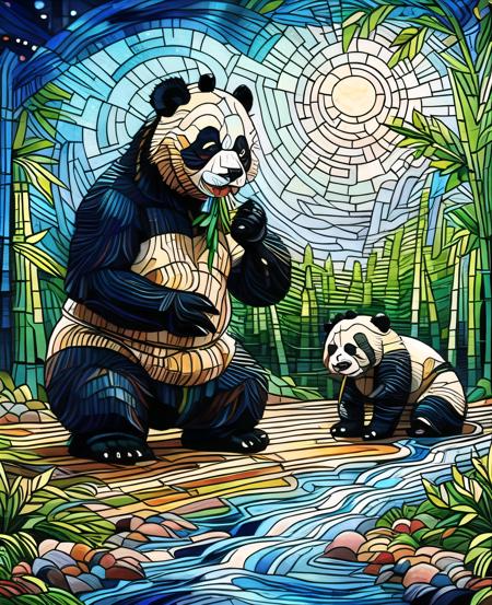 masterpiece, best quality, (The panda is eating bamboo:1.2),full body,stained glass painting, blh,8K,HD, <lora:Glass paintingV1-000016:0.9>