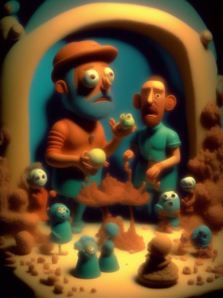 <lora:CLAYMATION:1>1973 fantastic planet movie, claymation style