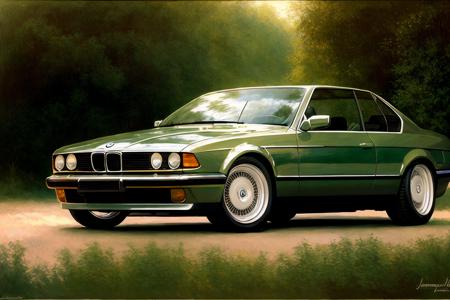 (4 doors), (sedan), realistic photo of a  car, by Jeremy Lipking, by William Bouguereau, (by Alphonse Mucha:0.5), sabudenego, jeremy lipking, masterpiece,  ((1CAR)) <lora:BMW7E32:0.8> BMW7E32