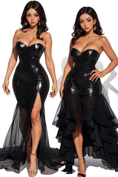 blackdr3ss, dress, bare shoulders, standing, black dress, strapless, strapless dress,