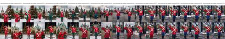 RAW photo, a portrait photo of 20 y.o man wearing glasses, (christmas toy soldier costume), (saluting in front of a (Christmas castle:1.2)), full body, 8k uhd, high quality, film grain, Fujifilm XT3, <lora:christmas_toy_soldier_costume-02:0.1>