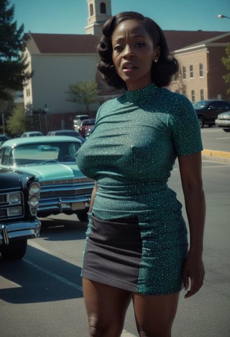ultra realistic (full body in frame)
 faded film, desaturated, 35mm photo, grainy, vignette, vintage, Kodachrome, Lomography, stained, highly detailed, found footage
 beautiful (60yo, gorgeous african american women wearing   slutty miniskirt )
In a large church parking lot, 
Create an illustration of a person marching (facing a large crowd of women), ((their eyes transformed into swirling  (((glowing pulsating))) spirals)) as they stare intently at the television screen. The TV is broadcasting a mesmerizing pattern of colors and shapes, and the person's gaze is fixed on it, their pupils dilating and contracting in a hypnotic rhythm. Their skin is pale and clammy, with a faint sheen of sweat on their forehead. The parking lot of packed full of beautiful women, with shadows cast by the flickering light of the TV. The overall atmosphere is one of assimilation, trance-like fascination, as if the person is under the TV's hypnotic control.
BREAK (evil smile:1.4)
(thick thighs:1.8) (perfect breasts:2.0)