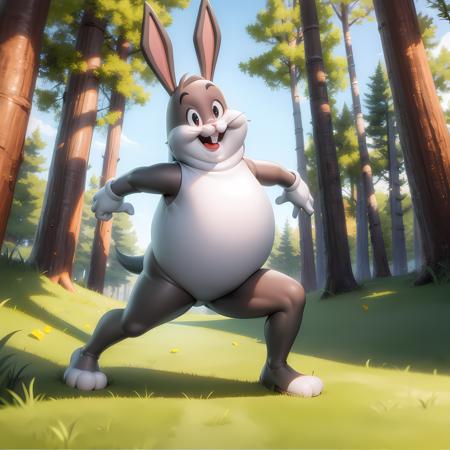 ((masterpiece, best quality)),(complex light), full body, solo, chungus, <lora:Big_Chungus1-10:0.6>, walking, forest,  fighting stance,