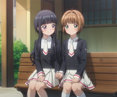 (detailed hands),(perfect anatomy), masterpiece,beautiful detailed eyes,official art, extremely detailed CG,
best quality, ultra-detailed,8K, 16K, cinematic lighting, (gleaming_skin:1.2),(anime screencap),
depth of field,character focus,2girls,multiple girls,  BREAK
sitting, park bench, smile, blush, holding hands, yuri,
tomoeda middle school uniform, pleated skirt, white skirt, 
<lora:flat2:-0.7>full body, 
 <lora:sakura_v22:0.8> kinomoto sakura,short hair,sidelocks, daidouji tomoyo, blunt bangs, sakutomo,