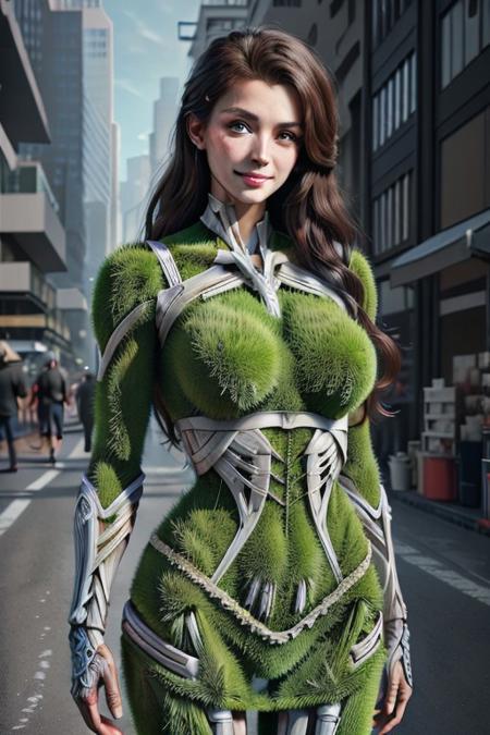 grassify, (anatomically correct:1.7), close up, female face, medallion, score_9, score_8_up, score_7_up, score_6_up, masterpiece, Professional headshot. Detailed face. natural eyes, (multi colored hair:1.4), glamorous, big twisted long hair. Mischievous Smirk. Light makeup. Photorealistic, Natural atmospheric lighting, intricate details, 35mm photograph, film, professional, 32k visuals, highly detailed, elegant, perfect body and face, absolutely outstanding image, fitness model, 32 years old, (gentle smile:1.4), aged mature female, persuasive, stern look. hands out of view, grassify clothing, cyber suit, cyberpunk, futuristic, neon, grassify lab, mytattoogirl1, (fully dressed:1.7), (white:1.2).