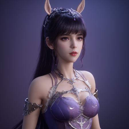 highres, masterpiece, 8k, 4k, (realistic photo), (photorealistic), ambient_light
1girl, bangs, bare shoulders, black hair, blunt bangs, breasts, cowboy shot,jewelry, lips, long hair, looking at viewer, makeup, medium breasts, night, purple hair, purple lips,
<lora:sdxl_lora:1>