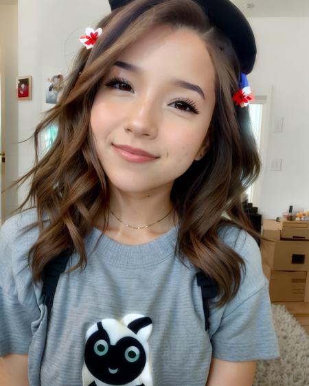 close up portrait photo, pokimane, <lora:PokimaneV2:1> winking at the camera